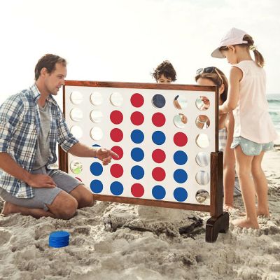 Costway Giant 4 In A Row Game Wood Board Connect Game Toy For Adults Kids w/Carrying bag Natural Image 2