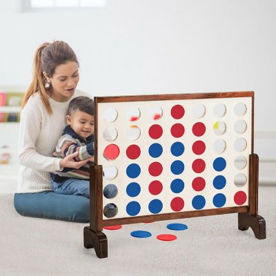 Costway Giant 4 In A Row Game Wood Board Connect Game Toy For Adults Kids w/Carrying bag Natural Image 3