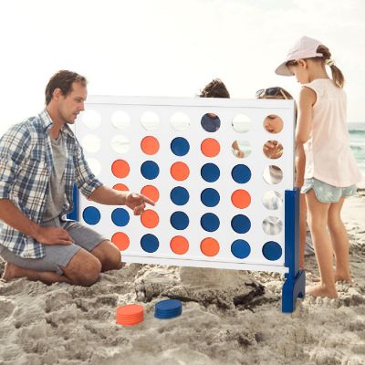 Costway Giant 4 In A Row Game Wood Board Connect Toy Adults Kids w/Carrying Bag White Image 2