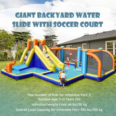 Costway Giant Soccer-Themed Inflatable Water Slide Bouncer W/ Splash Pool Without Blower Image 2