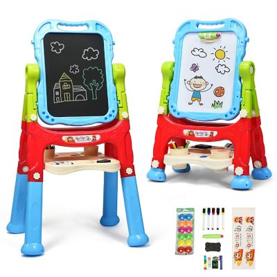 Costway Height Adjustable Kids Art Easel Magnetic Double Sided Board w/ Accessories Blue Image 1