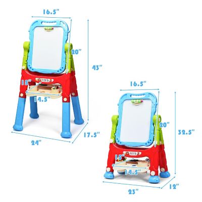 Costway Height Adjustable Kids Art Easel Magnetic Double Sided Board w/ Accessories Blue Image 1