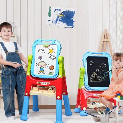 Costway Height Adjustable Kids Art Easel Magnetic Double Sided Board w/ Accessories Blue Image 2