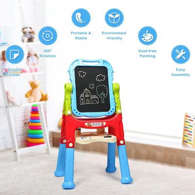 Costway Height Adjustable Kids Art Easel Magnetic Double Sided Board w/ Accessories Blue Image 3