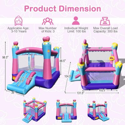 Costway Inflatable Bounce House 3-in-1 Princess Theme Inflatable Castle without Blower Image 3