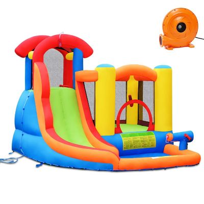 Costway Inflatable Bounce House Kid Water Splash Pool Slide Jumping Castle w/740W Blower Image 1