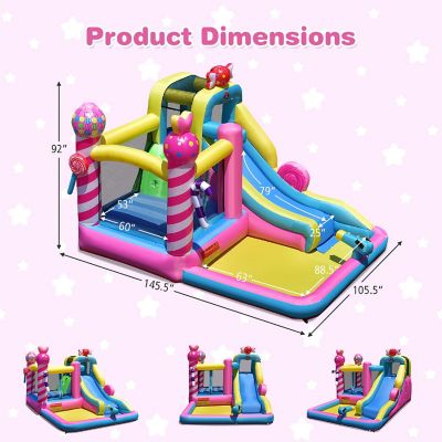 Costway Inflatable Bounce House Sweet Candy Bouncy Castle W/ Water Slide& 480W Blower Image 3
