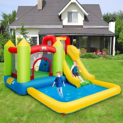 Costway Inflatable Bounce House Water Slide Jump Bouncer with Climbing Wall and Splash Pool Blower Excluded Image 2