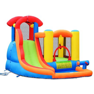 Costway Inflatable Bounce House Water Slide w/ Climbing Wall Splash Pool Water Cannon Image 1
