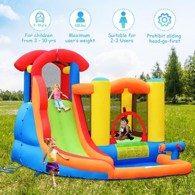 Costway Inflatable Bounce House Water Slide w/ Climbing Wall Splash Pool Water Cannon Image 3