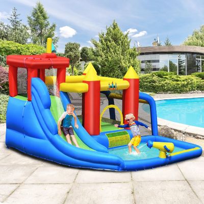 Costway Inflatable Bouncer Water Climb Slide Bounce House Splash Pool w/ Blower Image 2