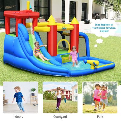 Costway Inflatable Bouncer Water Climb Slide Bounce House Splash Pool w/ Blower Image 3