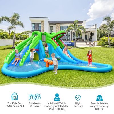 Costway Inflatable Kid Bounce House Dual Slide Climbing Wall Splash Pool w/Bag Image 2