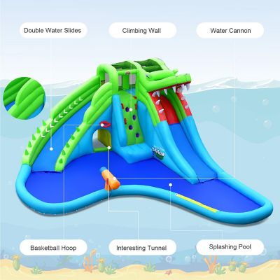 Costway Inflatable Kid Bounce House Dual Slide Climbing Wall Splash Pool w/Bag Image 3