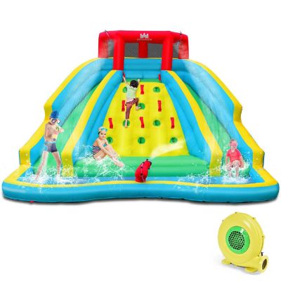 Costway Inflatable Mighty Water Park Bouncy Splash Pool Climbing Wall w/ 735W Blower Image 1