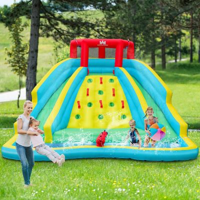 Costway Inflatable Mighty Water Park Bouncy Splash Pool Climbing Wall w/ 735W Blower Image 1