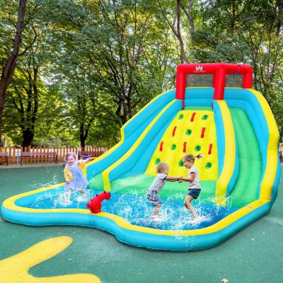Costway Inflatable Mighty Water Park Bouncy Splash Pool Climbing Wall w/ 735W Blower Image 3