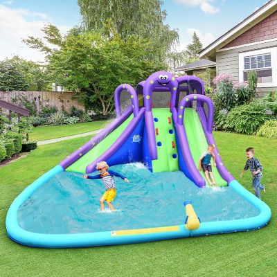 Costway Inflatable Water Park Octopus Bounce House 2 Slides Climbing Wall Without Blower Image 2
