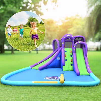Costway Inflatable Water Park Octopus Bounce House 2 Slides Climbing Wall Without Blower Image 3