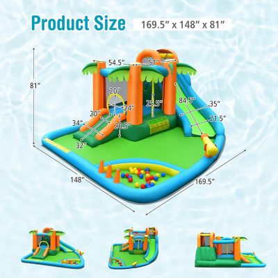 Costway Inflatable Water Slide Park Kid Bounce House w/Upgraded Handrail Blower Excluded Image 3