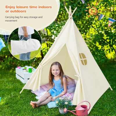Costway Kids Canvas Play Tent Foldable Playhouse Toys for Indoor Outdoor Image 2