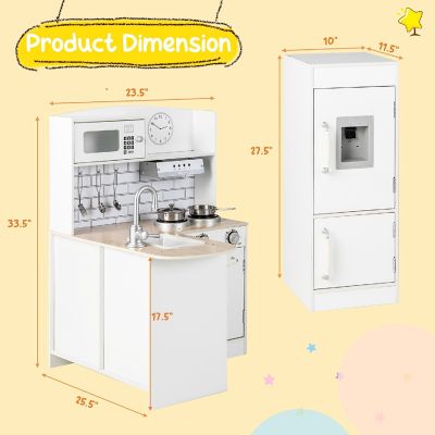 Costway Kids Corner Kitchen Playset Wooden Play Kitchen with Microwave&Fridge for Toddlers Image 2