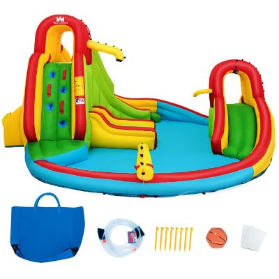 Costway Kids Inflatable Water Slide Park with Climbing Wall Water Cannon and Splash Pool Image 1