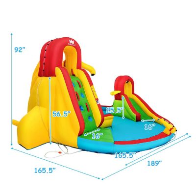 Costway Kids Inflatable Water Slide Park with Climbing Wall Water Cannon and Splash Pool Image 2