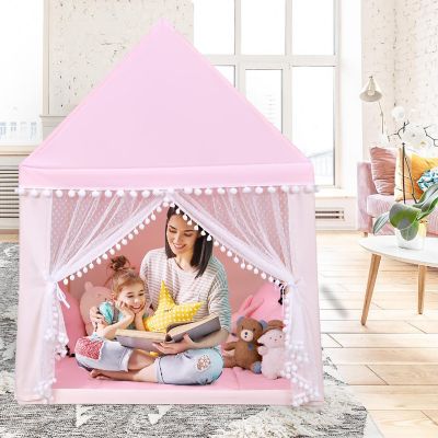 Costway Kids Play Tent Large Playhouse Children Play Castle Fairy Tent&#160;Gift w/ Mat Pink Image 1