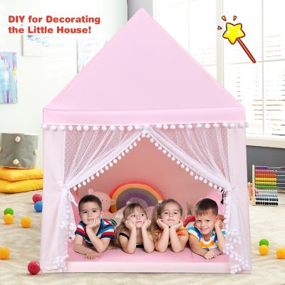 Costway Kids Play Tent Large Playhouse Children Play Castle Fairy Tent&#160;Gift w/ Mat Pink Image 2