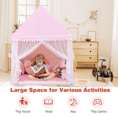 Costway Kids Play Tent Large Playhouse Children Play Castle Fairy Tent&#160;Gift w/ Mat Pink Image 3