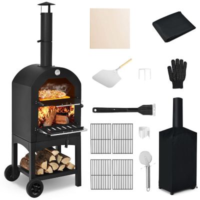 Costway Outdoor Pizza Oven Wood Fire Pizza Maker Grill w/ Pizza Stone & Waterproof Cover Image 1