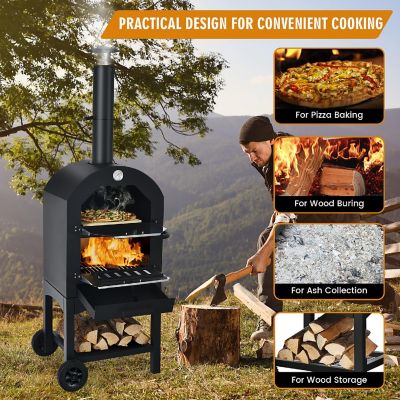 Costway Outdoor Pizza Oven Wood Fire Pizza Maker Grill w/ Pizza Stone & Waterproof Cover Image 3