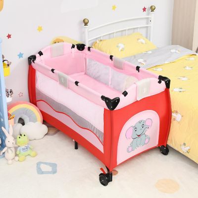 Costway Pink Baby Playpen Playard Pack Travel Infant Bassinet Bed Foldable Image 1