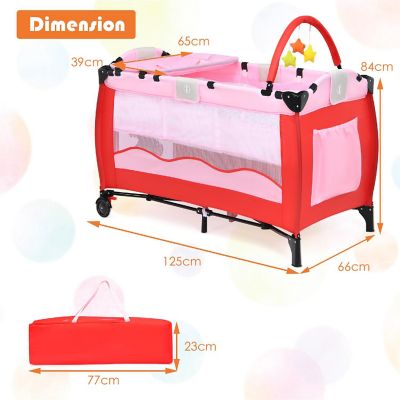 Costway Pink Baby Playpen Playard Pack Travel Infant Bassinet Bed Foldable Image 2