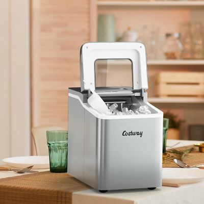 Costway Portable Ice Maker Machine Countertop 26Lbs/24H Self-cleaning w/ Scoop Silver Image 2
