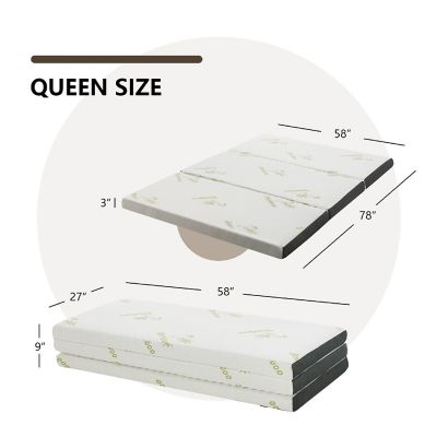 Costway Queen 3''Tri-fold Memory Foam Floor Mattress Topper Portable w/ Carrying Bag Image 3