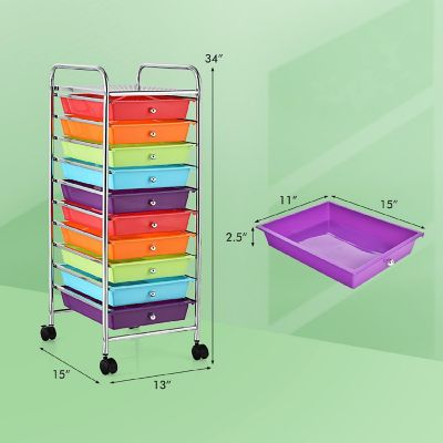 Costway Rolling Storage Cart with 10 Drawers Scrapbook Office School Organizer Multicolor Image 3