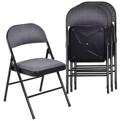 Costway Set of 4 Folding Chairs Fabric Upholstered Padded Seat Metal Frame Home Office Image 1