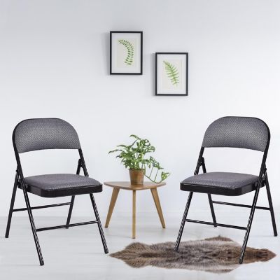 Costway Set of 4 Folding Chairs Fabric Upholstered Padded Seat Metal Frame Home Office Image 2