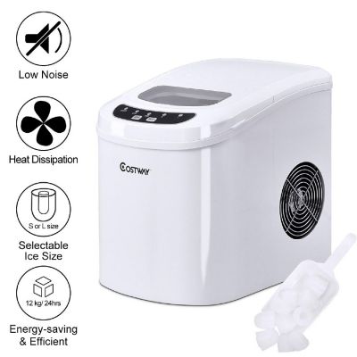 Costway White Portable Compact Electric Ice Maker Machine Mini Cube 26lb/Day Image 1