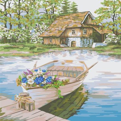Crafting Spark - Painting by Numbers kit Crafting Spark Boat with Flowers A105 19.69 x 15.75 in Image 1
