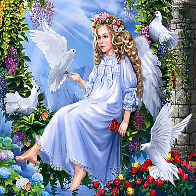 Crafting Spark (Wizardi) - Angel and Doves WD2405 14.9 x 18.9 inches Wizardi Diamond Painting Kit Image 1