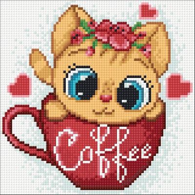 Crafting Spark (Wizardi) - Coffee Cat CS2707 7.9 x 7.9 inches Crafting Spark Diamond Painting Kit Image 1