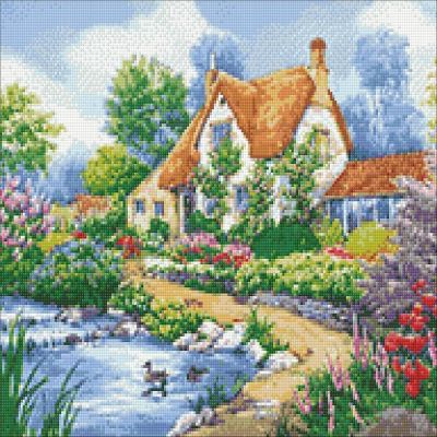 Crafting Spark (Wizardi) - Duck Pond Cottage WD2404 14.9 x 18.9 inches Wizardi Diamond Painting Kit Image 1