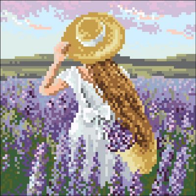 Crafting Spark (Wizardi) - Girl in Lavender Field CS2626 7.9 x 7.9 inches Crafting Spark Diamond Painting Kit Image 1