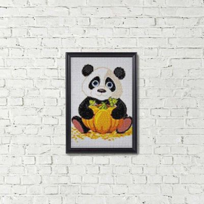 Crafting Spark (Wizardi) - Panda with Pumpkin WD318 7.9 x 11.8 inches Wizardi Diamond Painting Kit Image 1
