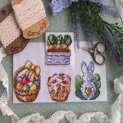 Crafting Spark (Wizardi) - Rabbit and Carrots. Magnets SR-499 Plastic Canvas Counted Cross Stitch Kit Image 3