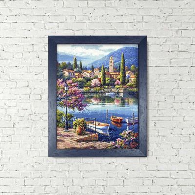 Crafting Spark (Wizardi) - Village Lake Afternoon WD311 15.7 x 19.7 inches Wizardi Diamond Painting Kit Image 1