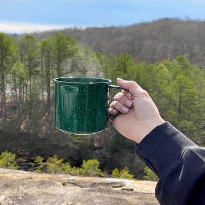 Darware Enamel Camping Coffee Mugs (Set of 4, 16oz, Green); Metal Cups for Hiking, Travel, Fishing, Picnics, and Hunting; Lightweight and Portable Image 1